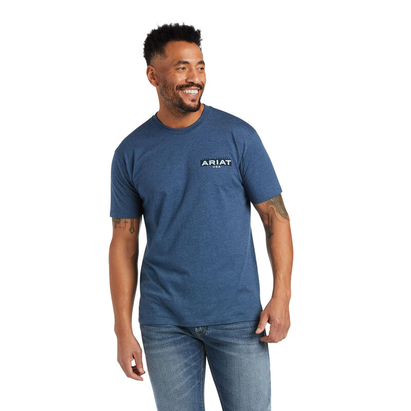 Camisetas Ariat Land Azules Hombre - Chile 610-TUAMPZ